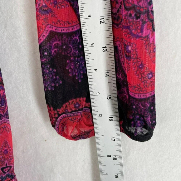 INC International Concepts Top Womens S Red Black Floral Paisley Studded Mesh - Picture 4 of 9